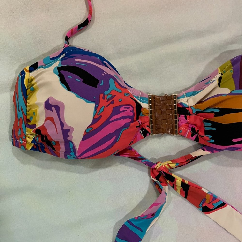 EUC ABS Colorful Abstract Print Bandeau Top with Leather Accent Sz 6 - Picture 5 of 7